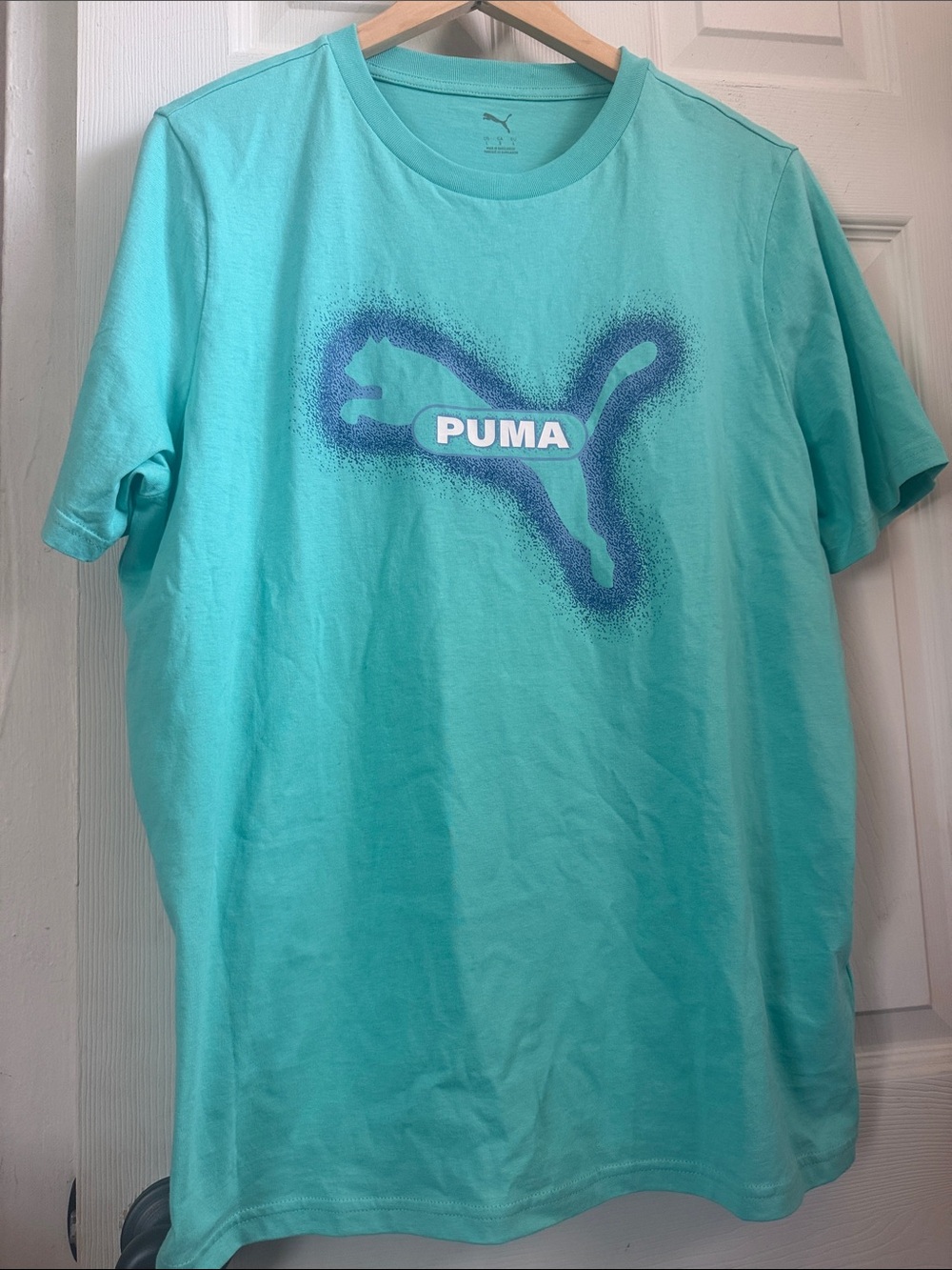 Puma Men's Aqua Short-Sleeve Tee with Blue Logo